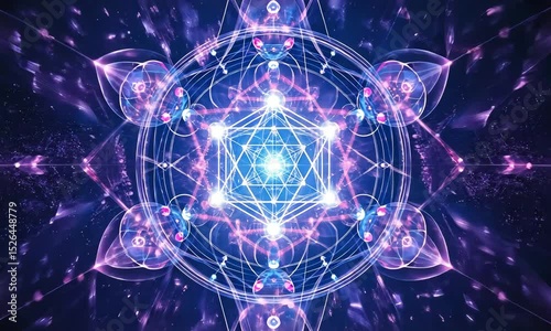 Mystical geometric pattern with glowing energy, symbolizing balance and spirituality