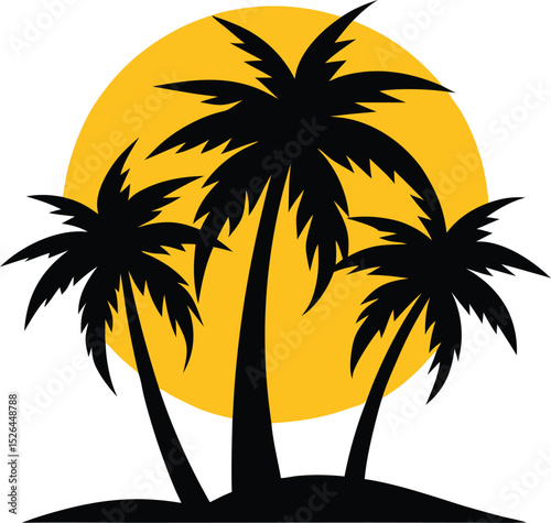 Silhouette of Palm Trees with Partial Detail Illustration