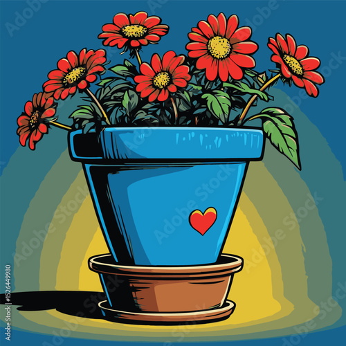 comic book style flower pot illustration for planting plants