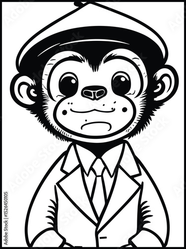 Monkey Mascot Illustration: A charming line art drawing of a monkey mascot in a suit, this artwork delivers fun and whimsical element suitable for branding.