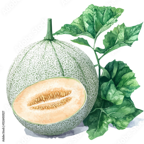 watercolor vector of Cantaloupe, high quality, isolated on a white background.