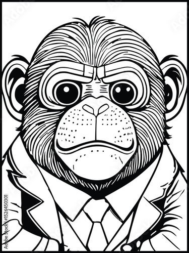 Business Chimp Portrait: A shrewd, sophisticated chimp, attired in a formal suit and tie, embodies the wit and drive. It's the perfect symbol of an intelligent ape.