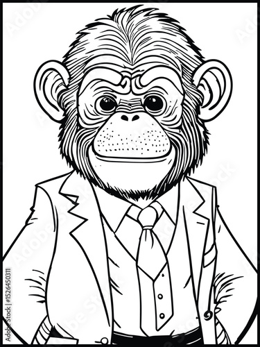 Chimpanzee in Suit: A captivating image of a well-dressed chimpanzee in a business suit, embodying a unique blend of animal curiosity and human attire.
