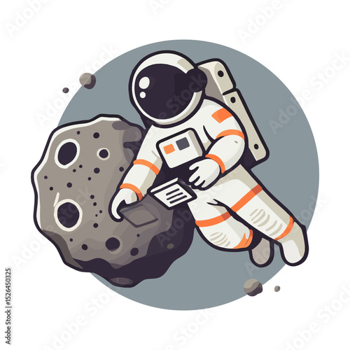 Astronaut Floating Near Asteroid in Space with White Suit
