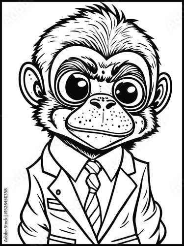 Business Monkey: A quirky illustration shows a monkey dressed in a sharp suit and tie, epitomizing a unique blend of professional and humorous business concept.