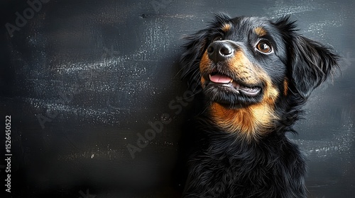 Friendly dog drawn on a blackboard with chalk