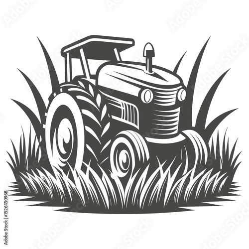 Lawn tractor in grass silhouette