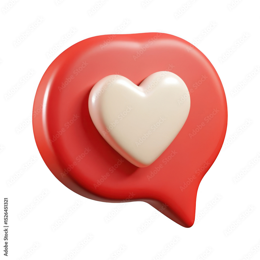 3d render of red speech bubble with white heart icon isolated on transparent background 3d render of red speech bubble with white heart icon isolated on transparent background