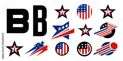 American usa flag logo design featuring a letter b and shooting star