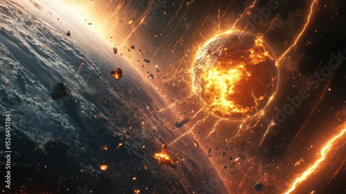 The terrifying sight of Earth being destroyed by a flash of celestial lightning, background wallpaper AI generated image