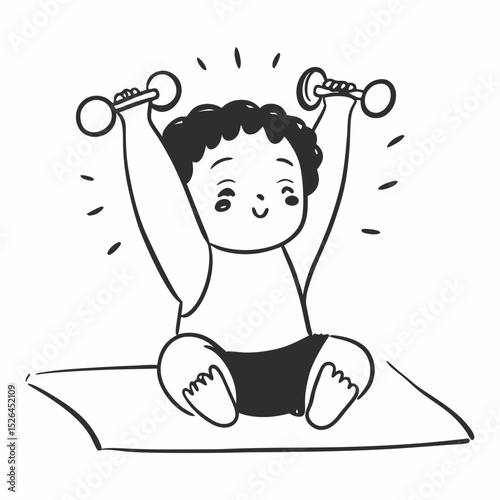 Vector cute Baby doing exercise holding a barbell