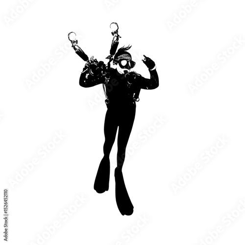 Silhouette of a Underwater photographer woman