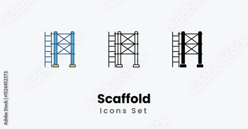 Scaffold Icons thin line, Black Glyph, Colored Line vector icon stock illustration