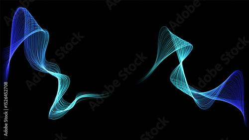 Abstract flowing dynamic wavy lines isolated on dark background. Digital motion element for design technology background.