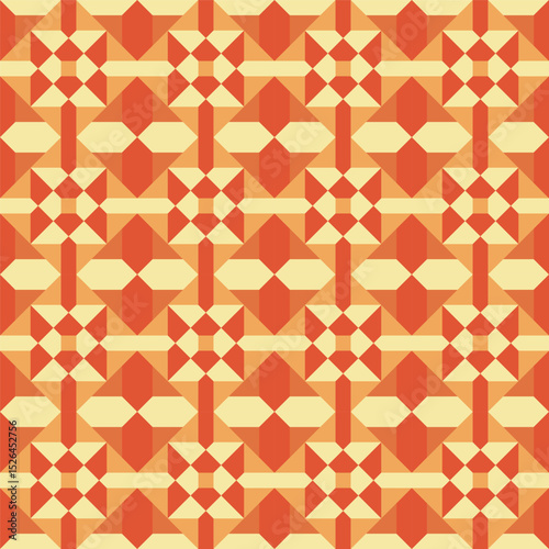 Geometric Art Deco Seamless Pattern with Orange and Yellow Hue Shapes