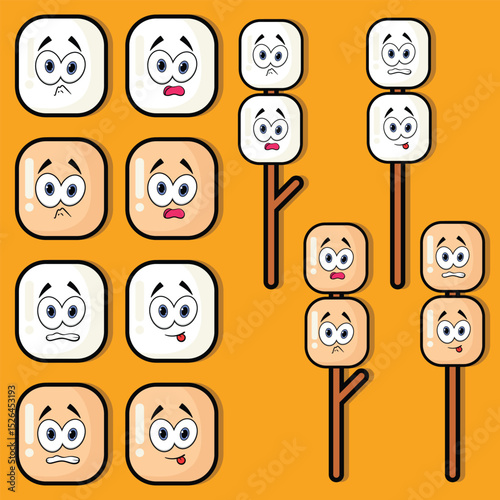 Cute Cartoon Marshmallow Vector Set – Kawaii Style