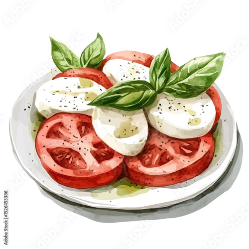 watercolor vector of Caprese Salad, high quality, isolated on a white background.