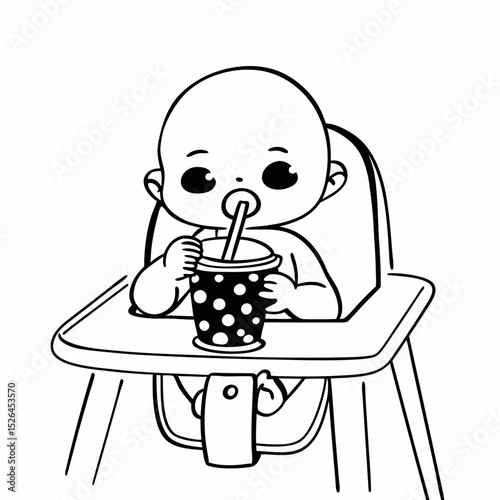 Vector cute Baby drinking boba