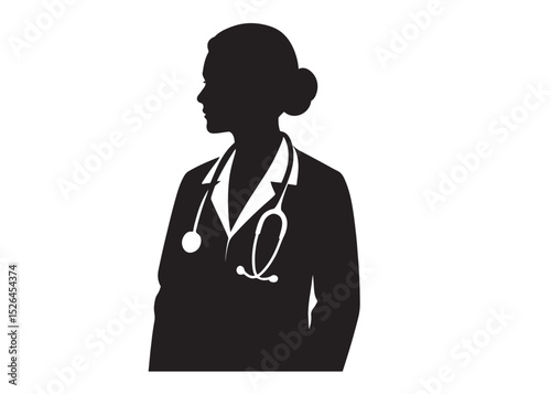 women doctor logo silhouette vector, female doctor logo icon silhouette, silhouette of a female doctor logo vector illustration, women doctor silhouette vector logo on white background