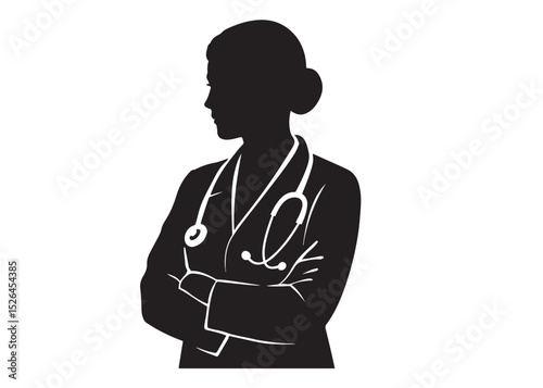 women doctor logo silhouette vector, female doctor logo icon silhouette, silhouette of a female doctor logo vector illustration, women doctor silhouette vector logo on white background