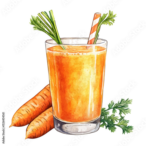 watercolor vector of Carrot Juice, high quality, isolated on a white background.