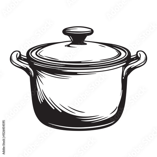 Black silhouette of a cooking pot with a lid for food preparation, Classic Cooking Pot Illustration