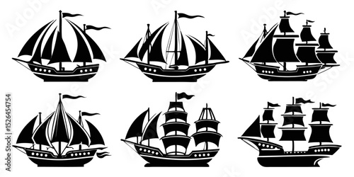 Sailing ship icon set a collection of nautical vessels for maritime designs