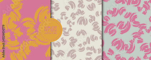 Set of seamless patterns with different smears in grunge style.  Backgrounds, prints, design elements