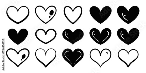 Hand drawn heart icon set colorful hearts for design projects