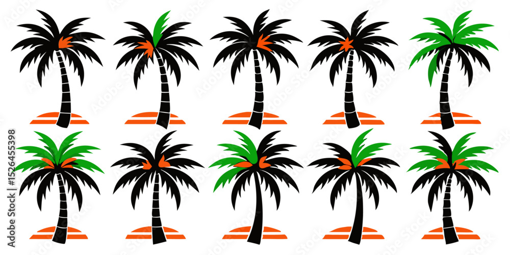 Obraz premium Tropical palm tree illustration featuring three lush palms against a vibrant background