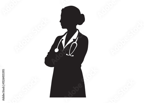 women doctor logo silhouette vector, female doctor logo icon silhouette, silhouette of a female doctor logo vector illustration, women doctor silhouette vector logo on white background