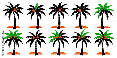 Tropical palm tree illustration featuring three lush palms against a vibrant background