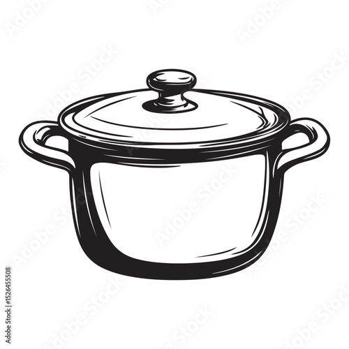 Black silhouette of a cooking pot with a lid for food preparation, Classic Cooking Pot Illustration