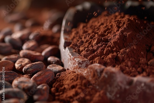 High Definition Image of Cocoa Powder Chocolate and Beans