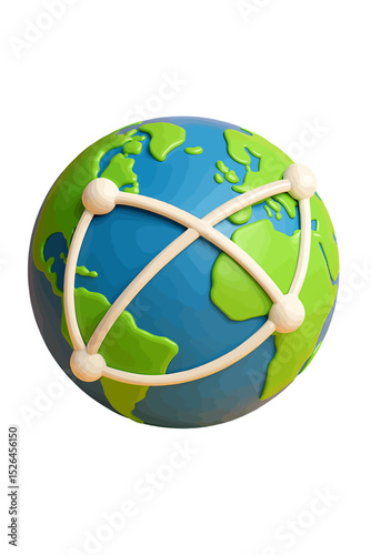Green sphere globe illustration of the planet Earth on a white background, symbolizing global environment and ecology