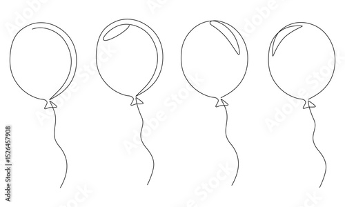 Continuous linear drawing of balloon. Balloon icon. One line drawn background. Vector illustration. Abstract linear background.