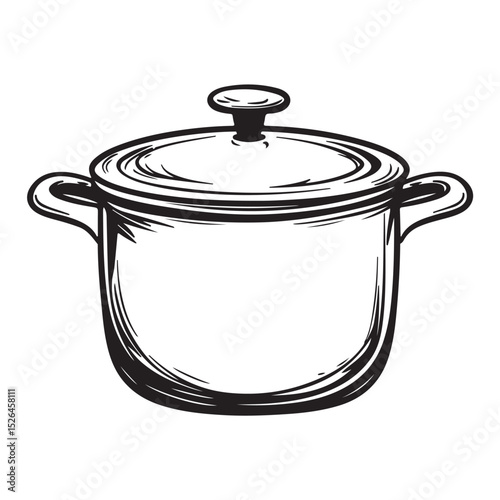 Black silhouette of a cooking pot with a lid for food preparation, Classic Cooking Pot Illustration