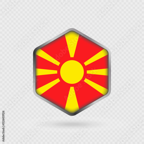 North Macedonia Flag Icon in Hexagon Shape.