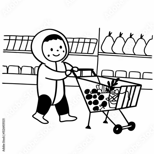 Vector cute Baby groceries shopping 