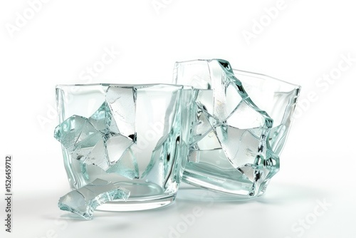 vibrant image of Broken glass cup isolated on white background