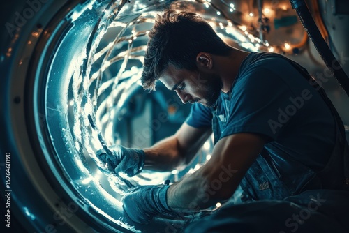 Technician Working on Advanced Technology in a Futuristic Setting