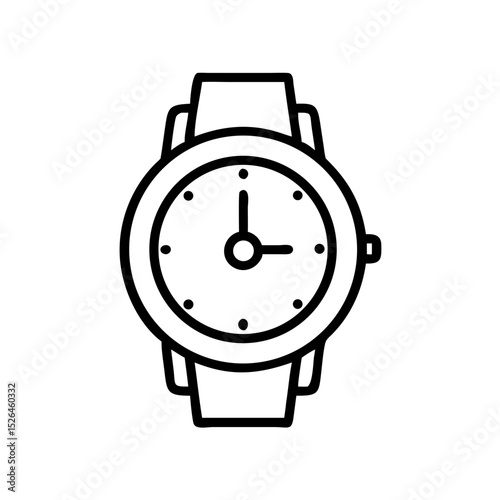 Minimalist black outline vector icon of a wristwatch, symbolizing time, punctuality, and schedule management in a clean and simple design