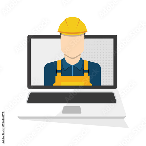 Agente del servizio clienti che lavora online CALL CENTER CENTRALINO - illustrazioni ufficio work shop a distanza lavoro da remoto edile edilizia 