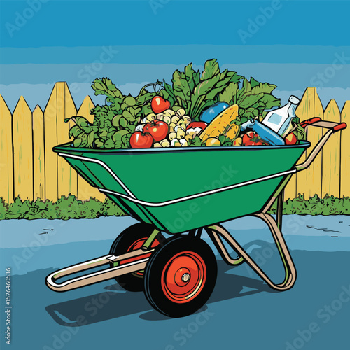 comic book style gardening cart illustration