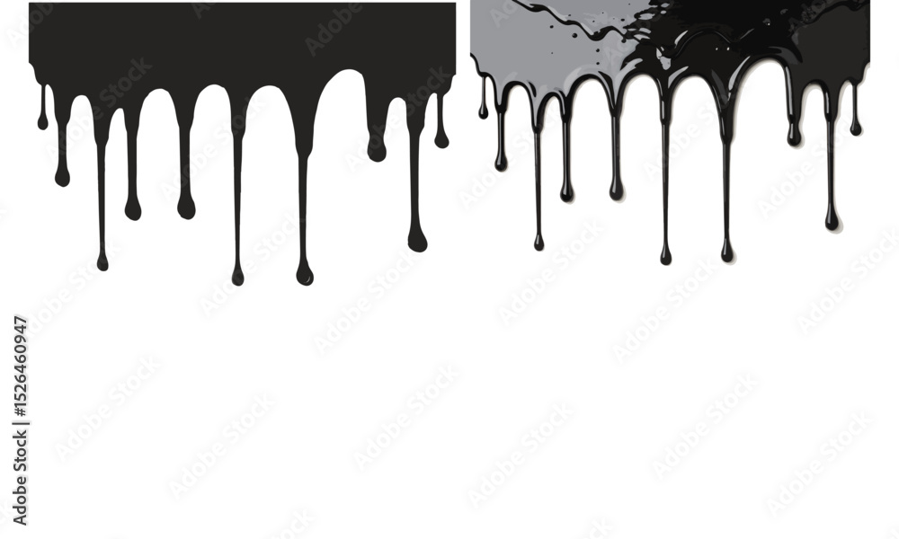 Black paint dripping down a white background creates a striking contrast, forming an abstract and artistic visual that captures attention with its fluid texture and bold design