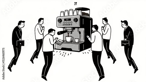 Worship of coffee: A satirical animation depicting the obsession with coffee in modern business life