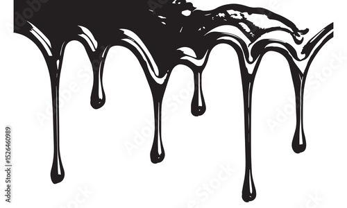 Black paint dripping down a white background creates a striking contrast, forming an abstract and artistic visual that captures attention with its fluid texture and bold design