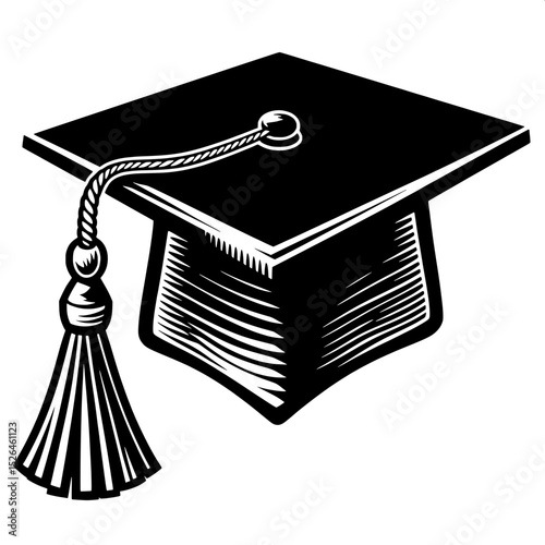 Black and White SVG of a Graduation Cap