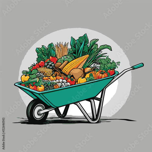 comic book style gardening cart illustration