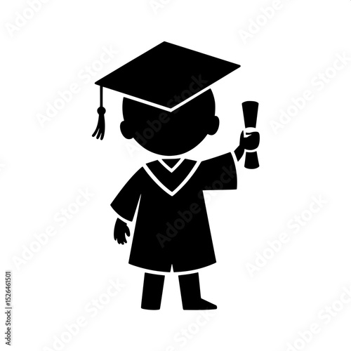 Black and White SVG of a Student Holding a Diploma